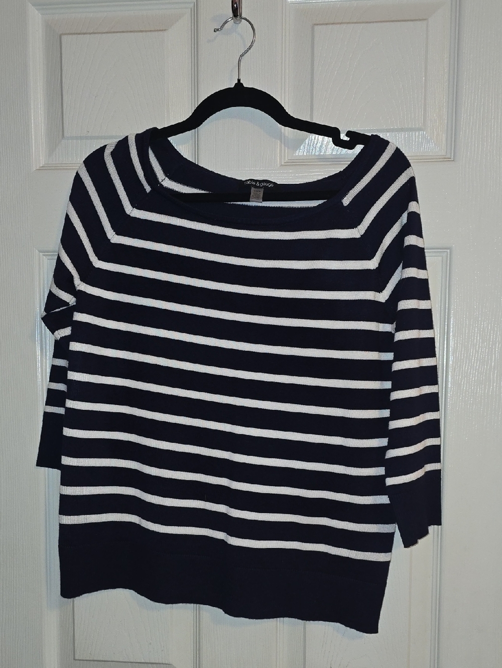 Cable & Gauge Navy and White Striped Off-the-Shoulder Sweater